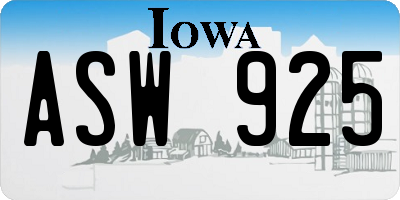 IA license plate ASW925