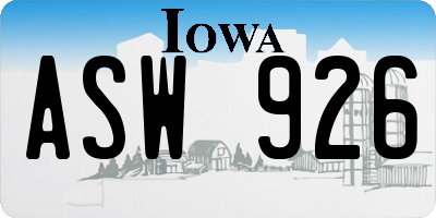 IA license plate ASW926