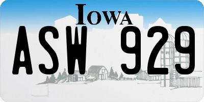 IA license plate ASW929