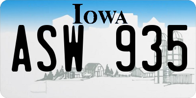 IA license plate ASW935