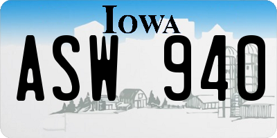 IA license plate ASW940