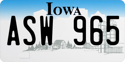 IA license plate ASW965