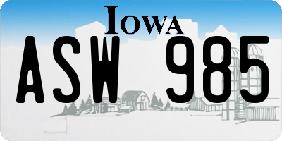 IA license plate ASW985