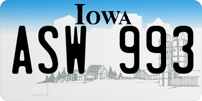 IA license plate ASW993