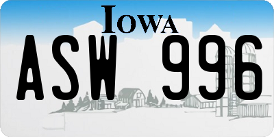 IA license plate ASW996