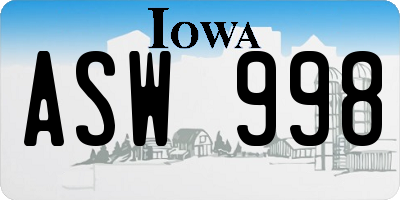 IA license plate ASW998