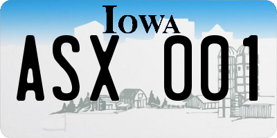 IA license plate ASX001