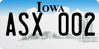 IA license plate ASX002