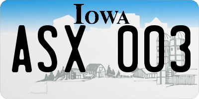 IA license plate ASX003