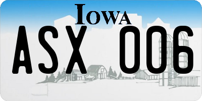 IA license plate ASX006