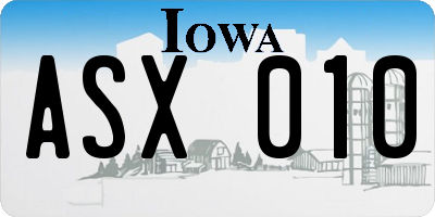 IA license plate ASX010