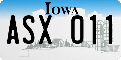 IA license plate ASX011