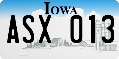 IA license plate ASX013