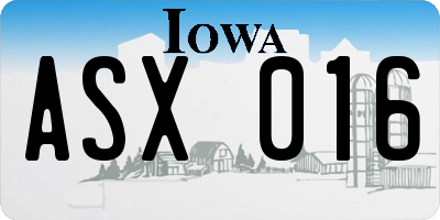 IA license plate ASX016
