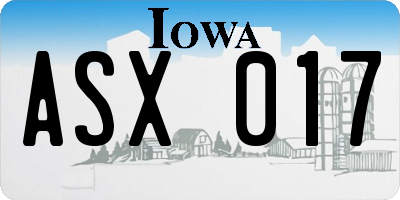 IA license plate ASX017