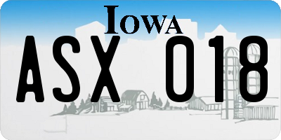 IA license plate ASX018