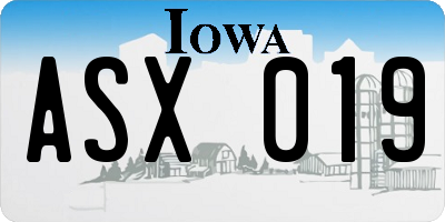 IA license plate ASX019