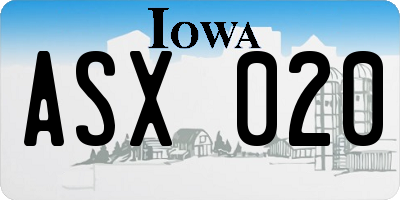 IA license plate ASX020