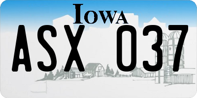 IA license plate ASX037