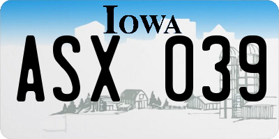IA license plate ASX039
