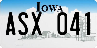 IA license plate ASX041