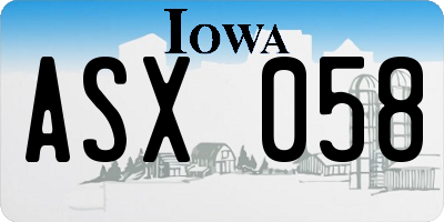 IA license plate ASX058