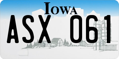 IA license plate ASX061