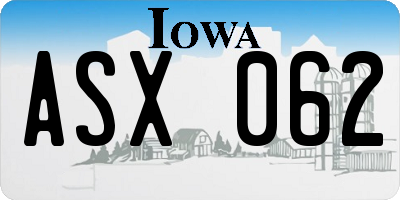 IA license plate ASX062