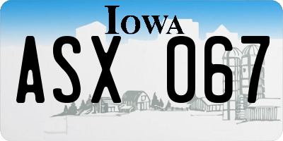 IA license plate ASX067