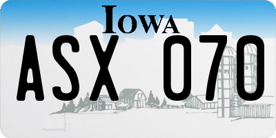 IA license plate ASX070