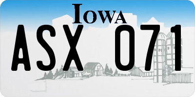 IA license plate ASX071
