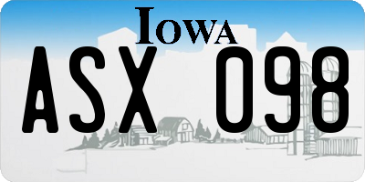 IA license plate ASX098