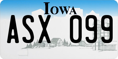 IA license plate ASX099