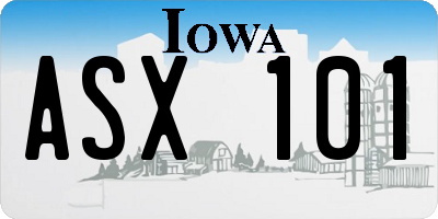 IA license plate ASX101