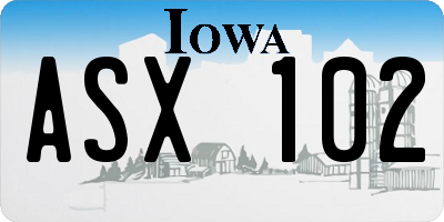 IA license plate ASX102
