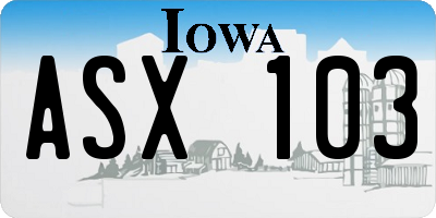 IA license plate ASX103