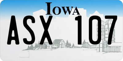 IA license plate ASX107