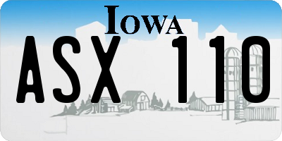 IA license plate ASX110