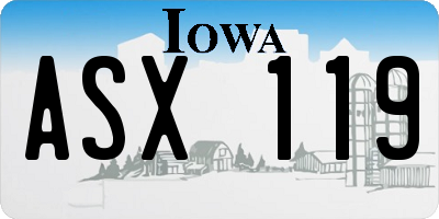 IA license plate ASX119