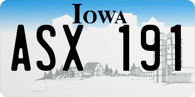 IA license plate ASX191