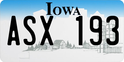 IA license plate ASX193