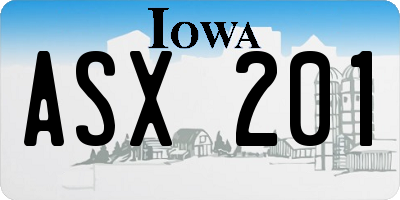 IA license plate ASX201
