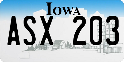 IA license plate ASX203