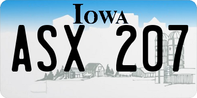IA license plate ASX207