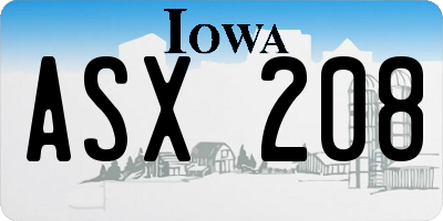 IA license plate ASX208
