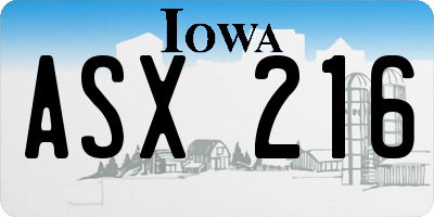 IA license plate ASX216