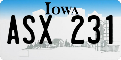 IA license plate ASX231