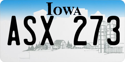 IA license plate ASX273