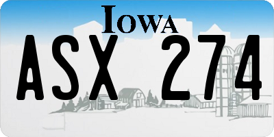 IA license plate ASX274