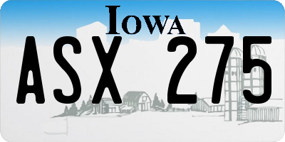 IA license plate ASX275